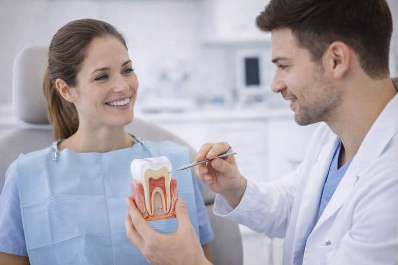 Tandläkare i Borås förklarar behandling med tandmodell – tydlig information till patient